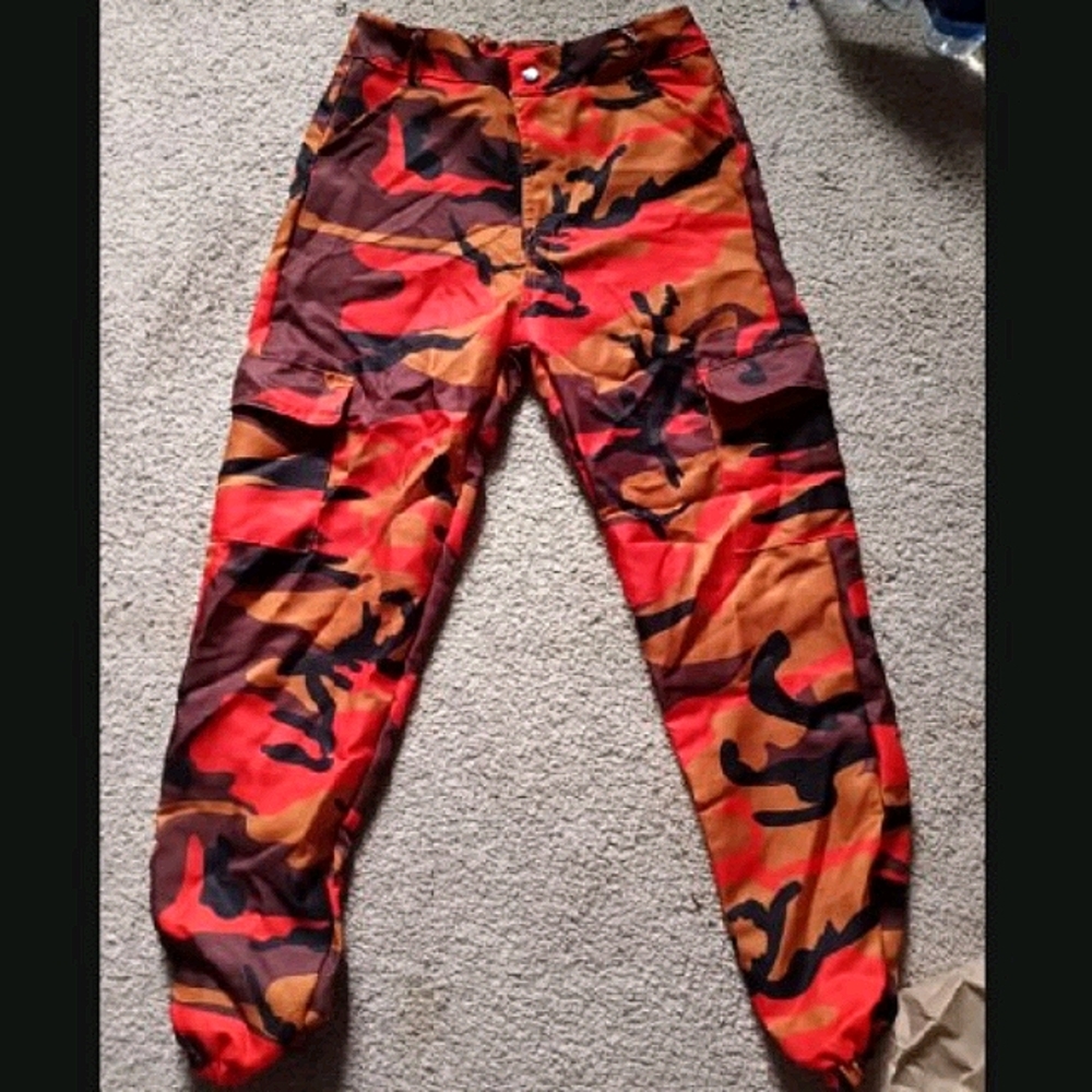Orange camo cargo pants